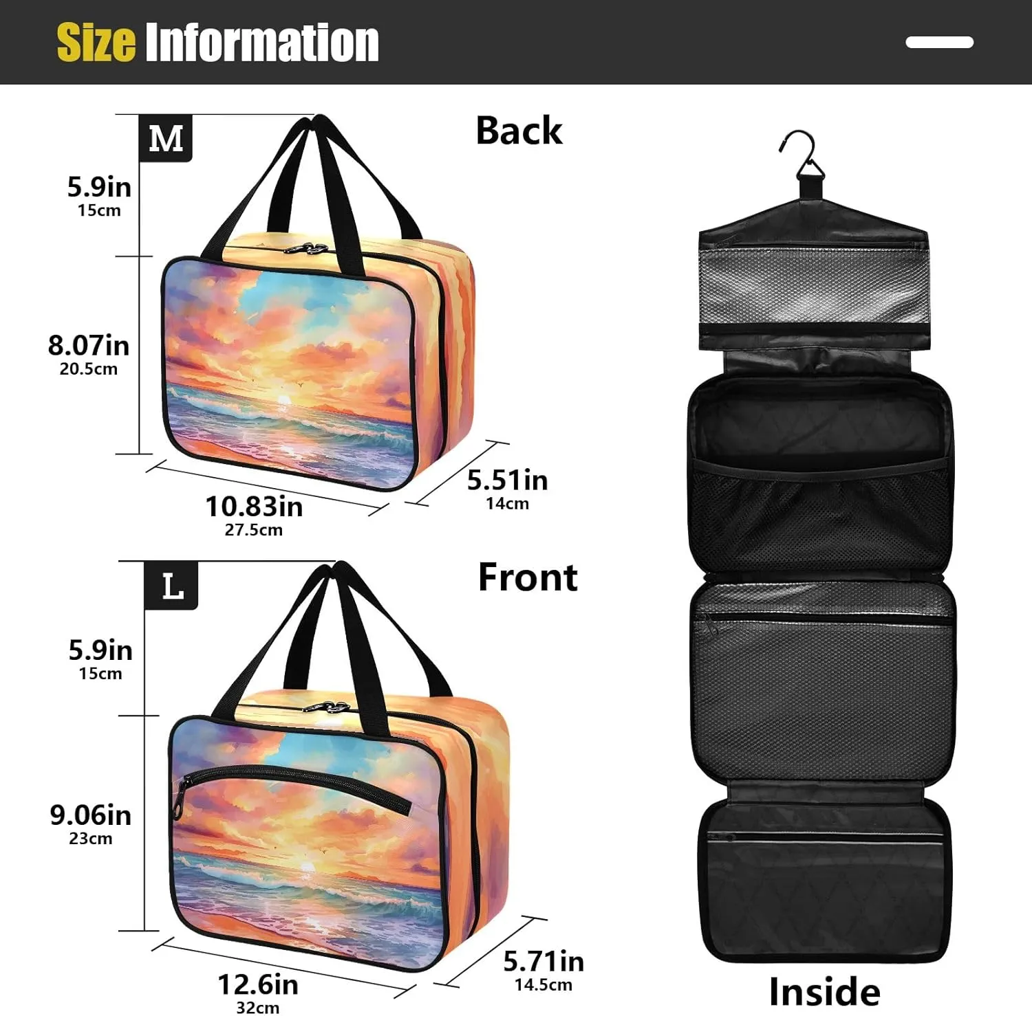 Toiletry Bag Sunrise at Seaside Hanging Makeup Organizer Water Resistant Cosmetic Bag