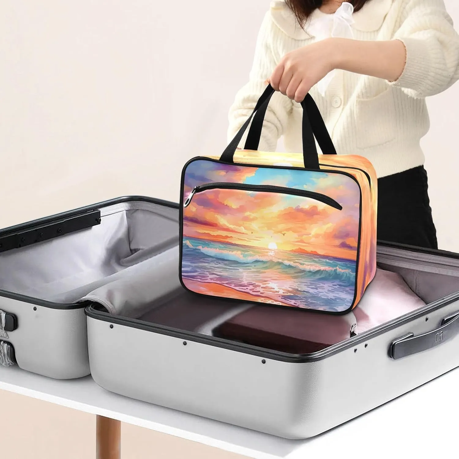Toiletry Bag Sunrise at Seaside Hanging Makeup Organizer Water Resistant Cosmetic Bag
