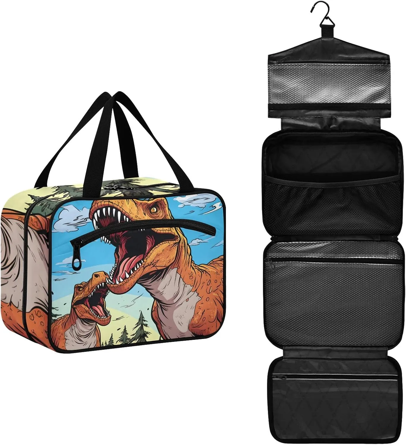 Toiletry Bag Two Roaring Dinosaurs Hanging Makeup Organizer Water Resistant Cosmetic Bag
