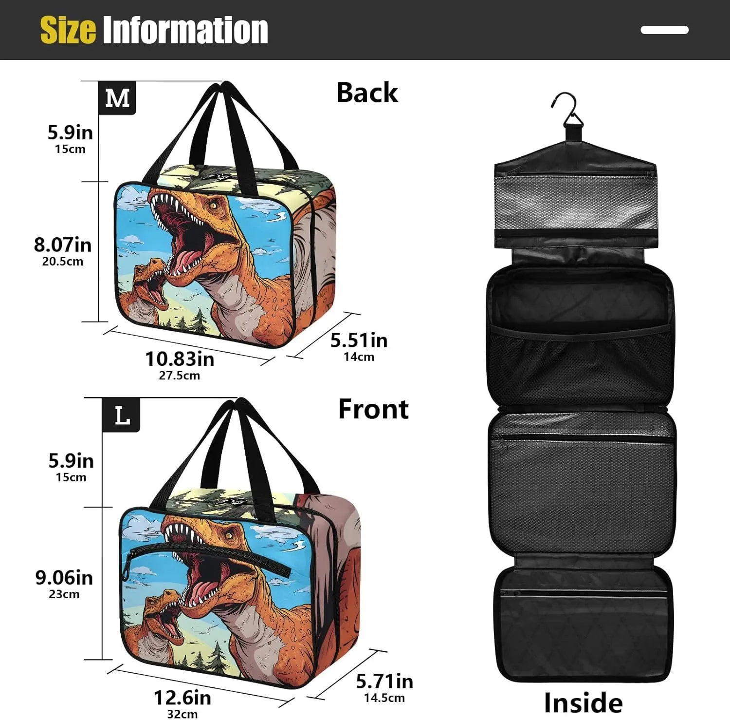 Toiletry Bag Two Roaring Dinosaurs Hanging Makeup Organizer Water Resistant Cosmetic Bag