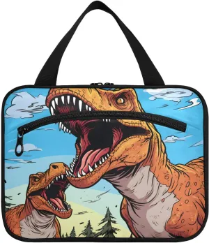 Toiletry Bag Two Roaring Dinosaurs Hanging Makeup Organizer Water Resistant Cosmetic Bag