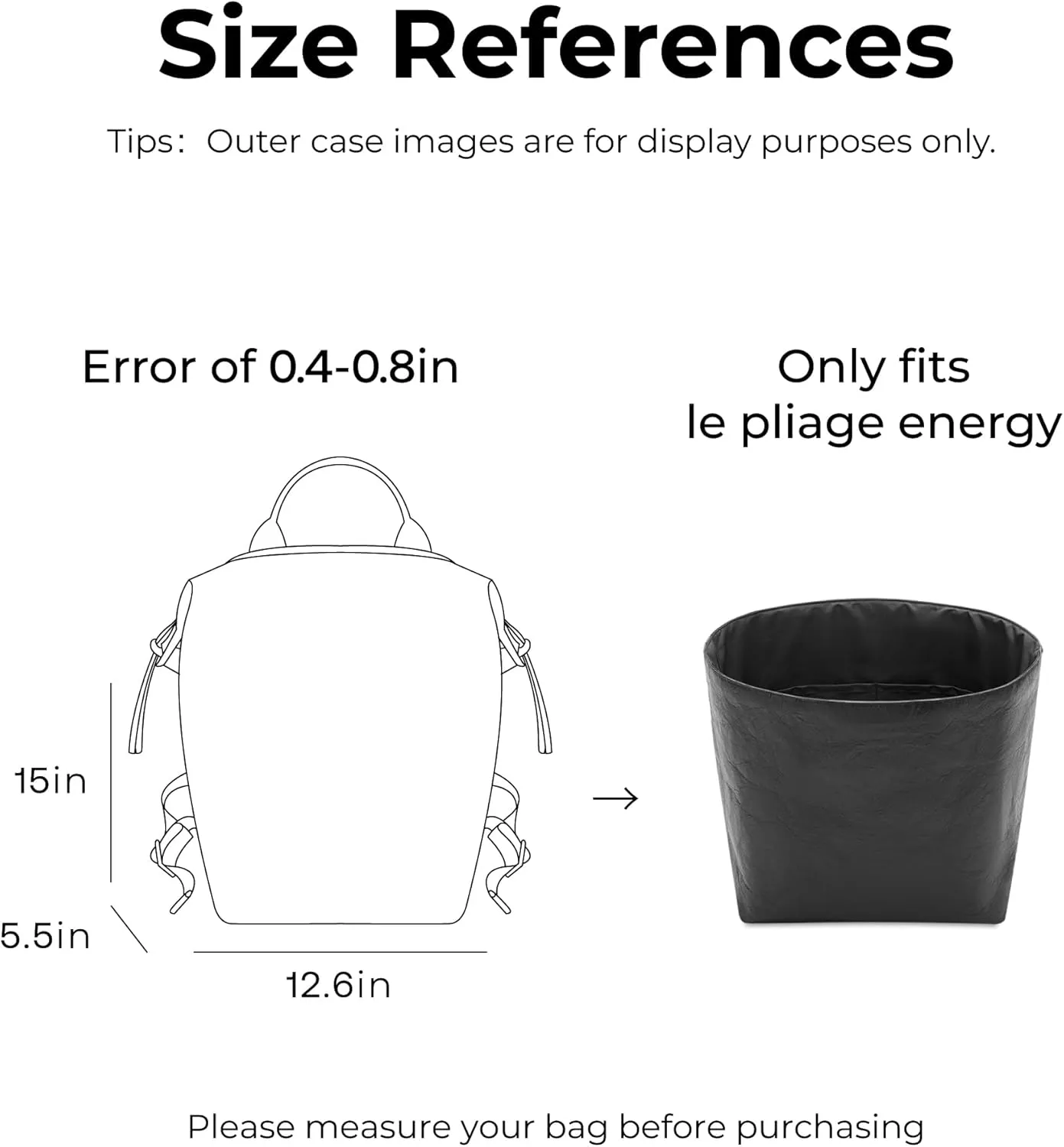 Tote Bag Organizer Insert for Le Pliage Energy L Backpack, Custom Fit Inside Premium Matte Black Large Lightweight WaterResistant Purse Insert with Cup Holder Accessories