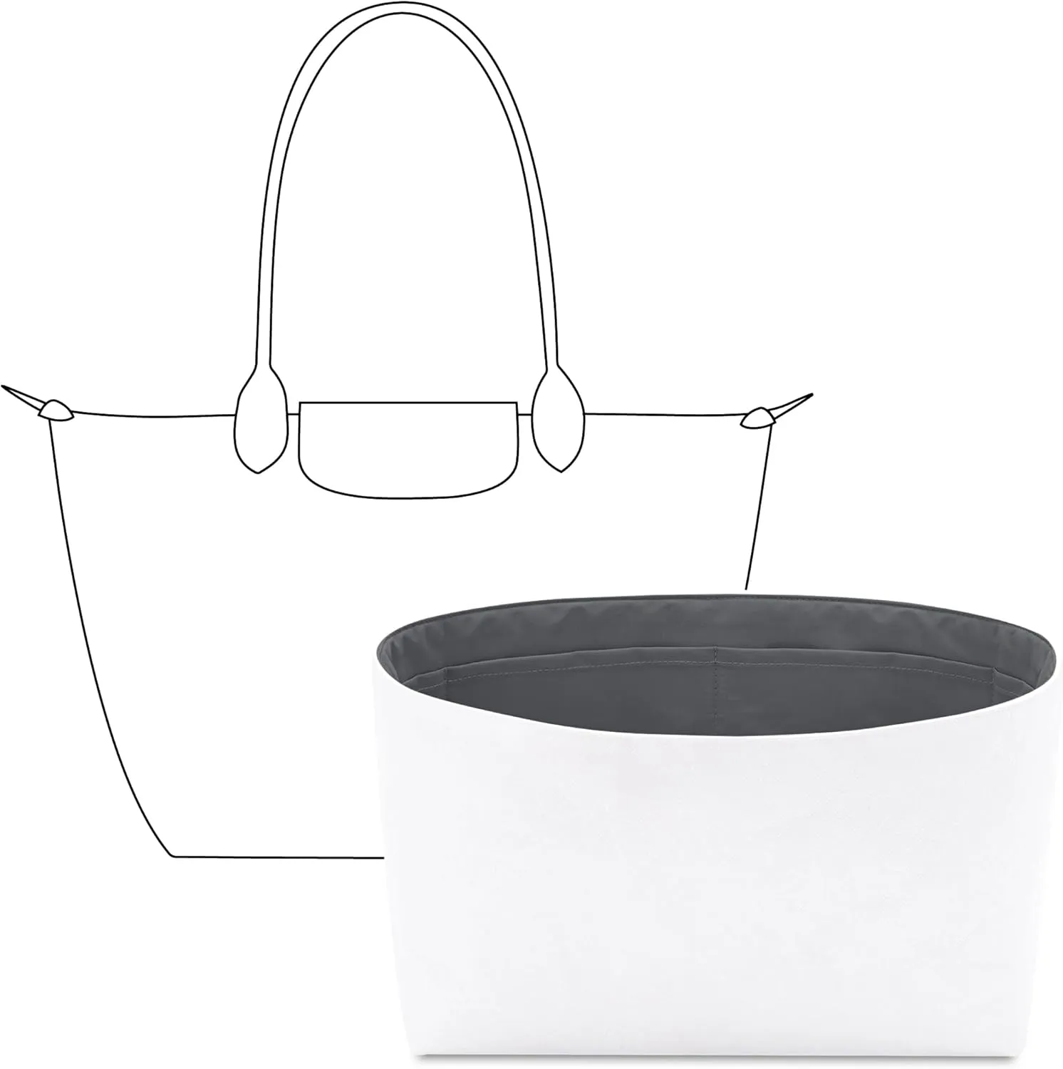 Tote Bag Organizer Insert for Longchamp Le Pliage Original L Tote Bag,Custom Fit Inside Premium Slate Gray Large Lightweight WaterResistant Purse Insert with Cup Holder Accessories