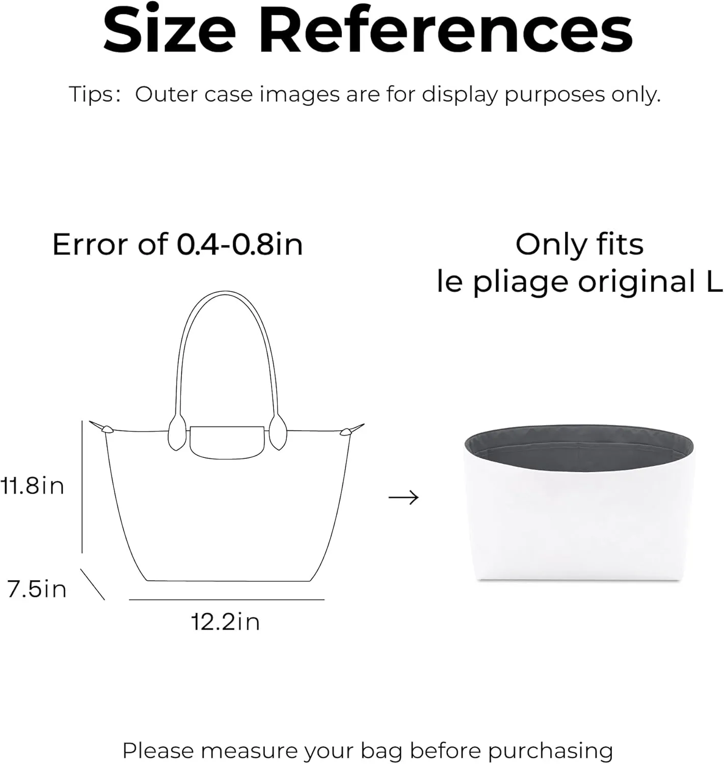 Tote Bag Organizer Insert for Longchamp Le Pliage Original L Tote Bag,Custom Fit Inside Premium Slate Gray Large Lightweight WaterResistant Purse Insert with Cup Holder Accessories