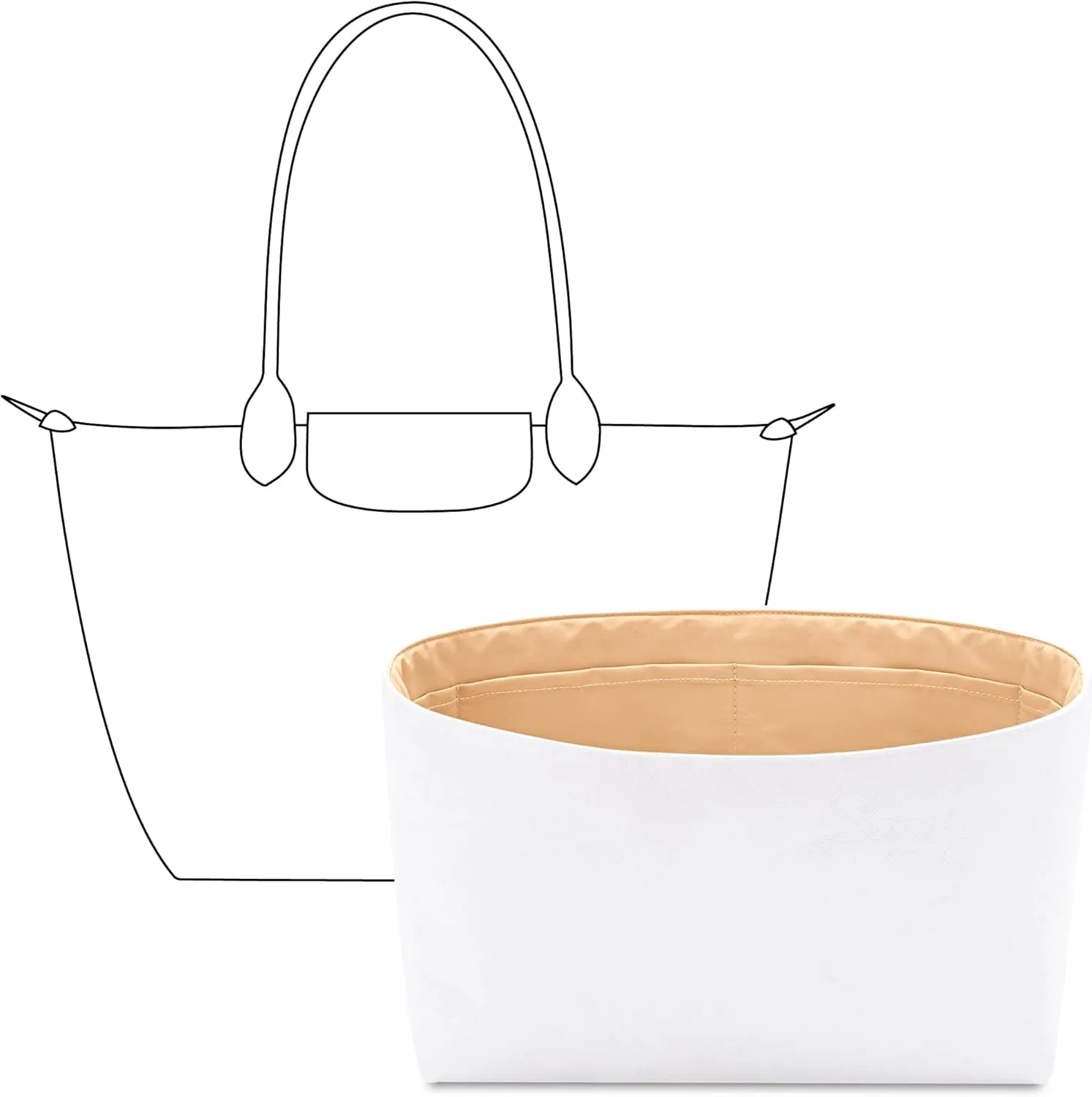 Tote Bag Organizer Insert for Longchamp Le Pliage Original L Tote Bag,Custom Fit Inside Premium Vanile Lightweight WaterResistant Purse Insert with Cup Holder Accessories