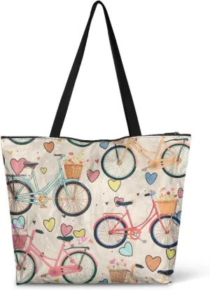 Tote Paper Bag USA Flag Shoulder Bag with Zippers, Jeans Pocket Puppy Large Shopping Beach Bags Handle Book Tote