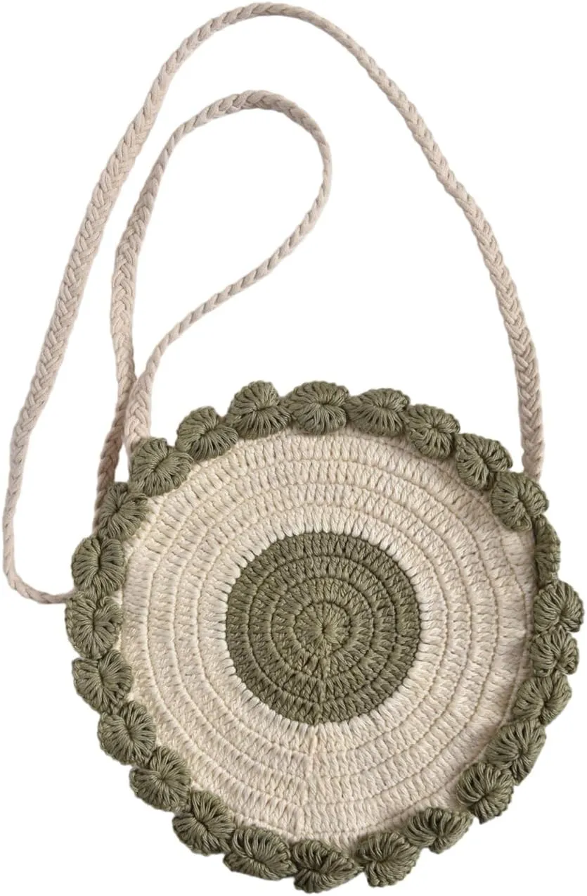 Traditional Harmony Circle Art Crossbody Bag - Nature’s Embrace Circular crochet Sling with Strap Easy to Carry Shoulder purse