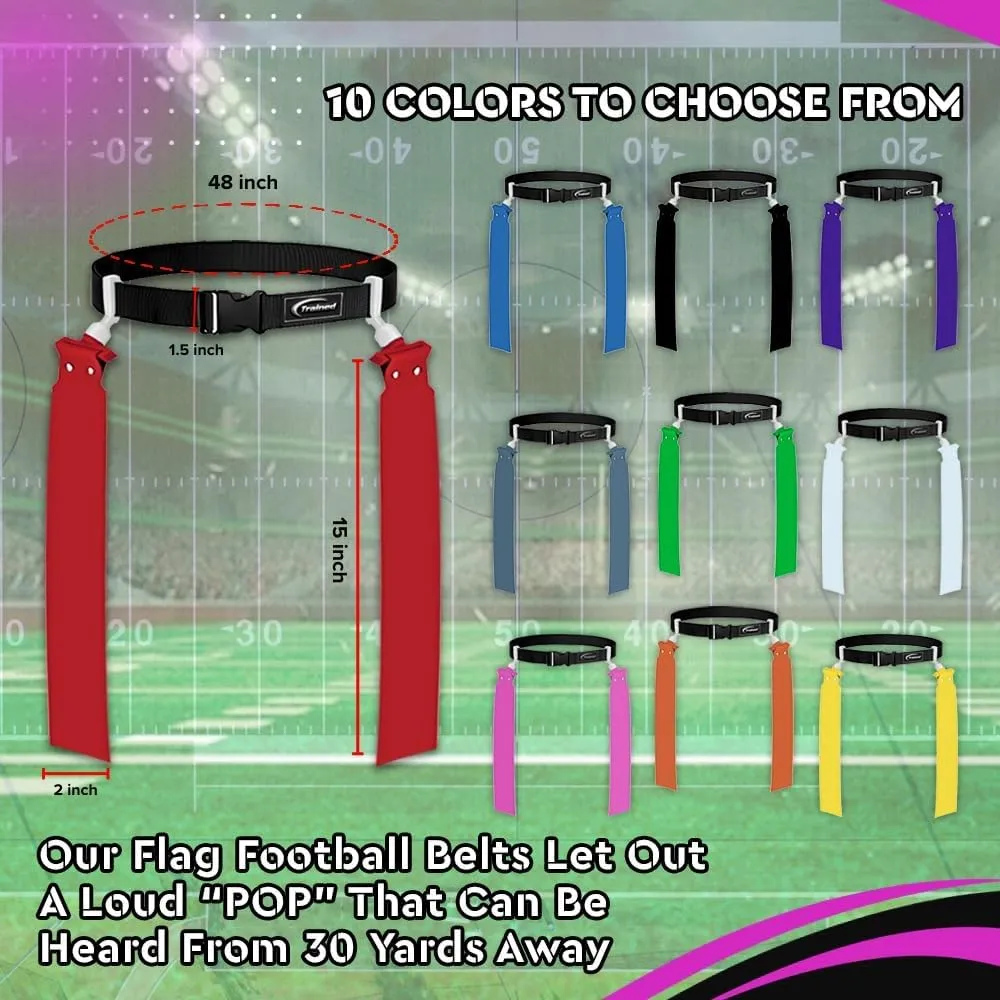 Trained 10 Man Flag Football Belts, 10 Player Adjustable Flag Football Set for Sports Teams, Training & Competition