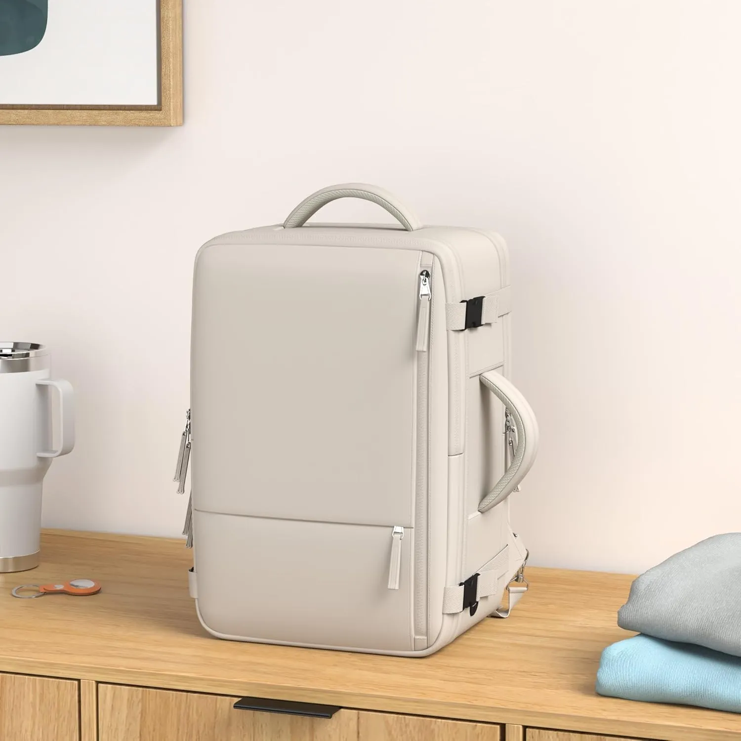 Travel Backpack for Men Women, Airline Approved Carry-on Backpack Luggage, Personal Item Backpack Bag, Large Gym Work Backpack, Beige