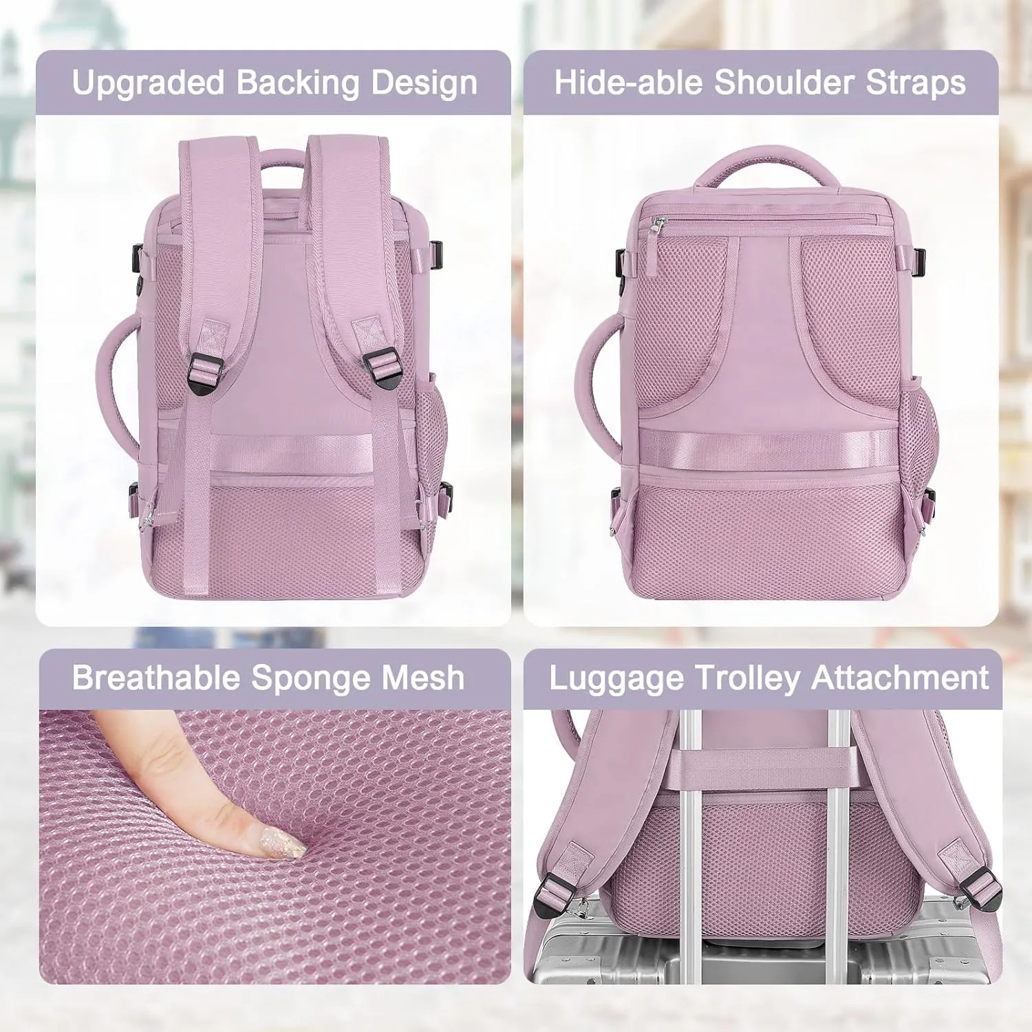 Travel Backpack for Men Women, Carry on Backpack Flight Approved, Personal Item Backpack Bag on Airplanes,Backpacks for Traveling, Travel Essentials,light Purple