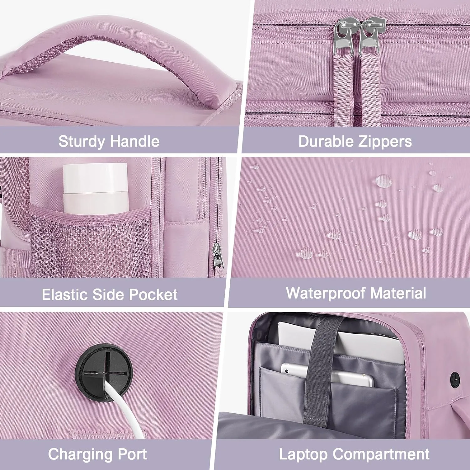 Travel Backpack for Men Women, Carry on Backpack Flight Approved, Personal Item Backpack Bag on Airplanes,Backpacks for Traveling, Travel Essentials,light Purple