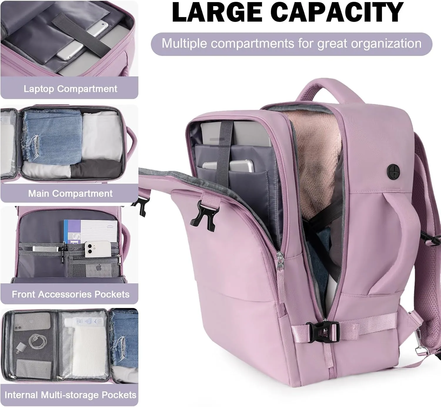 Travel Backpack for Men Women, Carry on Backpack Flight Approved, Personal Item Backpack Bag on Airplanes,Backpacks for Traveling, Travel Essentials,light Purple