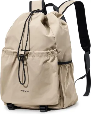 Travel Backpack for Men Women Lightweight Casual Daypacks with 16 Inch Laptop Compartment, Drawstring Hiking Backpack Waterproof (Beige)