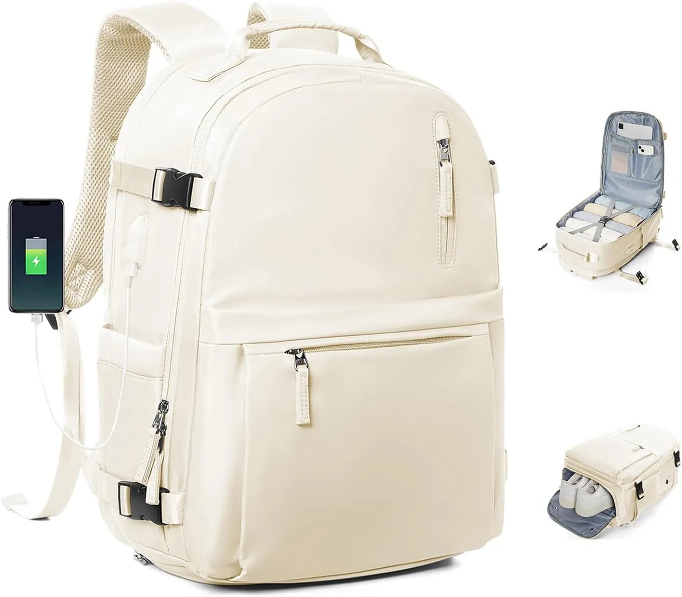 Travel Backpack for Men Women,Carry-on Backpack Bag Luggage Business Laptop Backpack Flight Approved College Backpack Personal Item Travel Bag Rucksack Casual Daypack for Business Weekend Hiking Beige