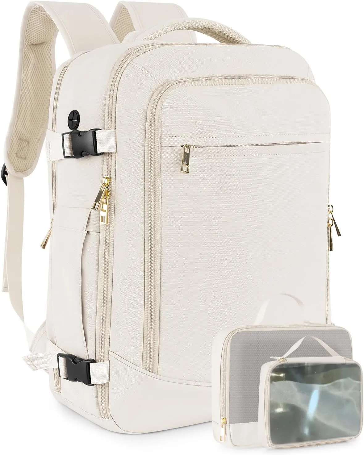 Travel Backpack for Women Men, 40L Carry on Flight Approved Backpack, Personal Item Travel Bag with Multi-Pockets, Waterproof Travel Bag Fits 17 Inch Laptop, Gift for Weekender, College, Work, Beige