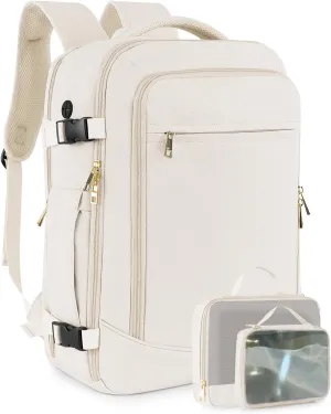 Travel Backpack for Women Men, 40L Carry on Flight Approved Backpack, Personal Item Travel Bag with Multi-Pockets, Waterproof Travel Bag Fits 17 Inch Laptop, Gift for Weekender, College, Work, Beige