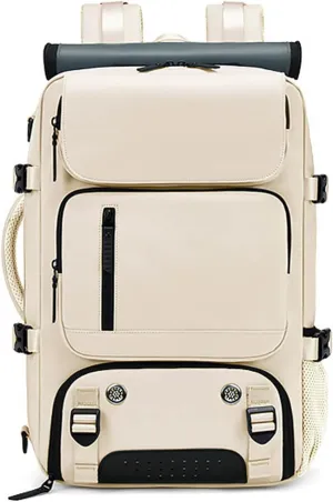 Travel Backpack for Women Men Carry On Backpack fits 16” Laptop Waterproof Convertible Backpack with Shoe Compartment (Beige)