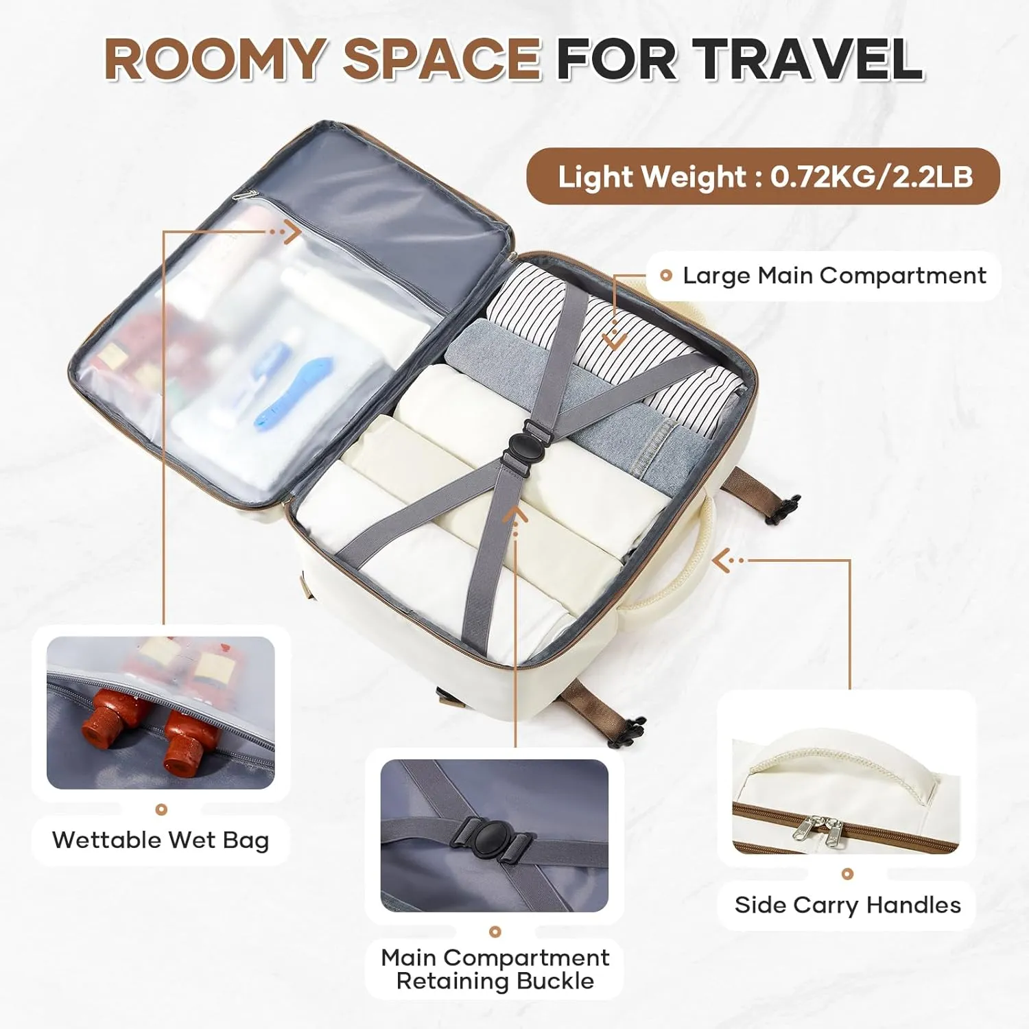 Travel Backpack For Women Men Carry on Backpack Luggage Flight Approved Personal item Travel Bag Essentials Mochila de viaje Laptop College Backpack Beige Brown