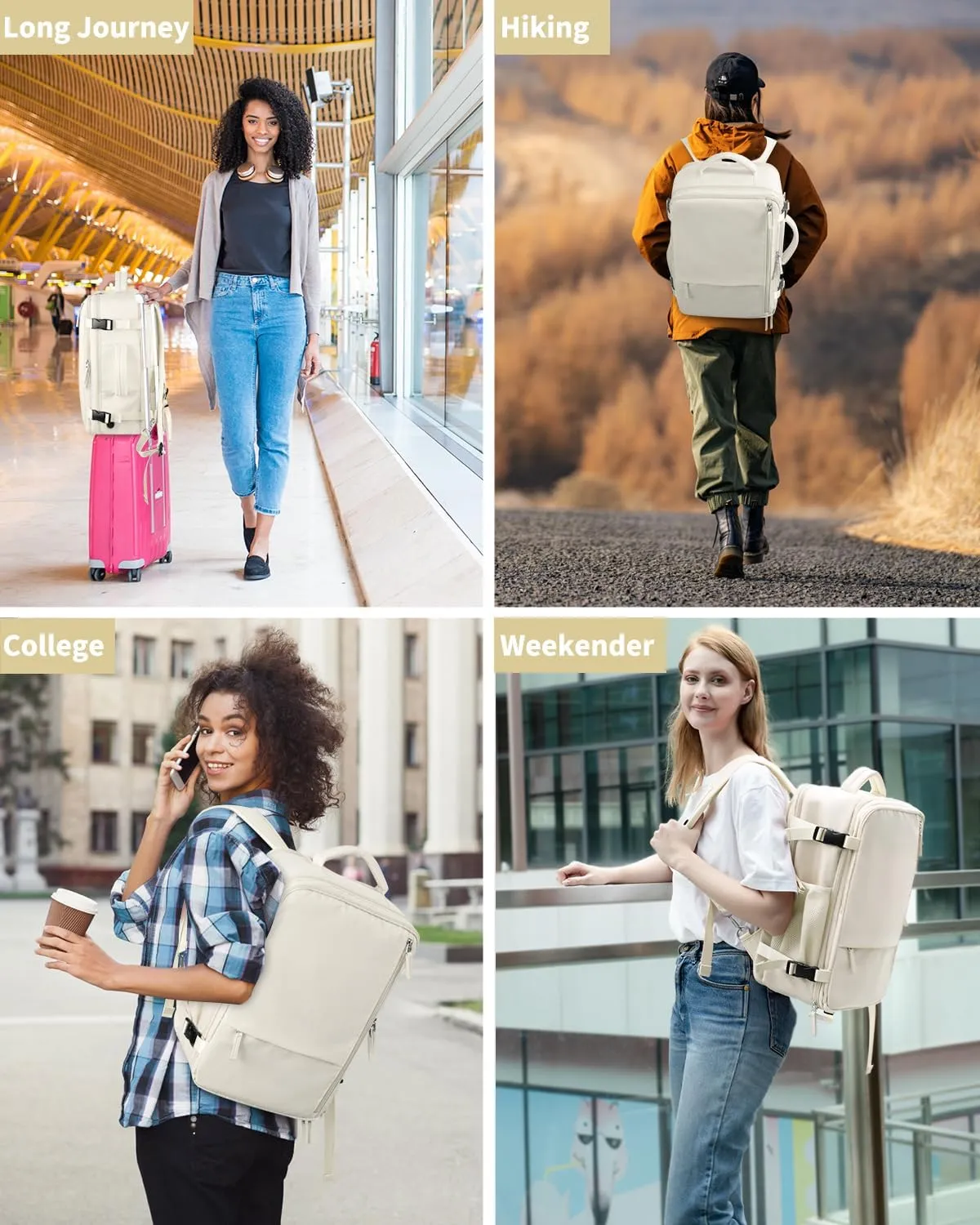 Travel Backpack for Women Men, Carry On Backpacks Personal Item Bag, TSA 17 Inch Laptop Bags, Waterproof Backpack Flight Approved, Nurse Bag Casual Daypack for School, Business, College, Beige