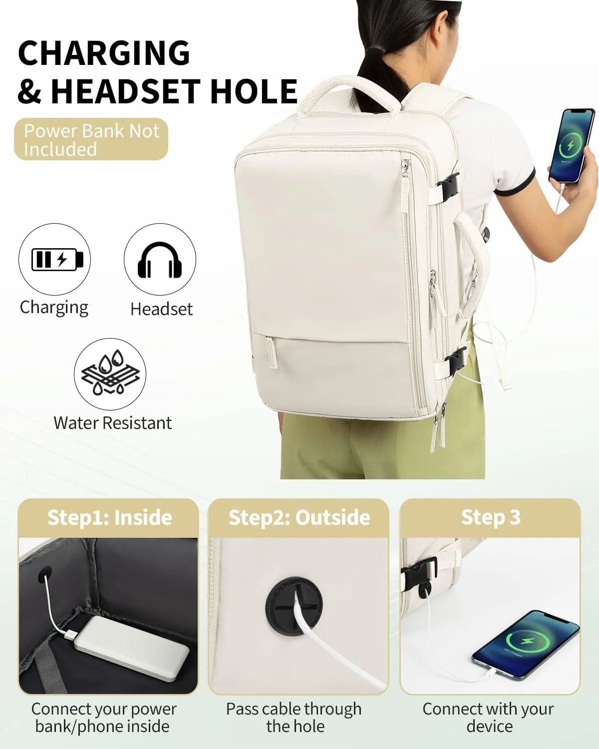 Travel Backpack for Women Men, Carry On Backpacks Personal Item Bag, TSA 17 Inch Laptop Bags, Waterproof Backpack Flight Approved, Nurse Bag Casual Daypack for School, Business, College, Beige