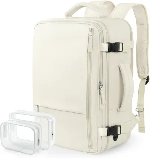 Travel Backpack for Women Men, Carry On Backpacks Personal Item Bag, TSA 17 Inch Laptop Bags, Waterproof Backpack Flight Approved, Nurse Bag Casual Daypack for School, Business, College, Beige