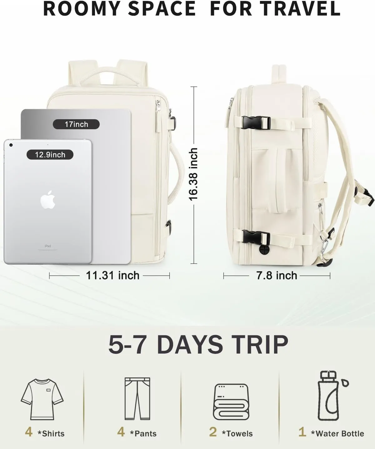 Travel Backpack for Women Men, Carry On Backpacks Personal Item Bag, TSA 17 Inch Laptop Bags, Waterproof Backpack Flight Approved, Nurse Bag Casual Daypack for School, Business, College, Beige
