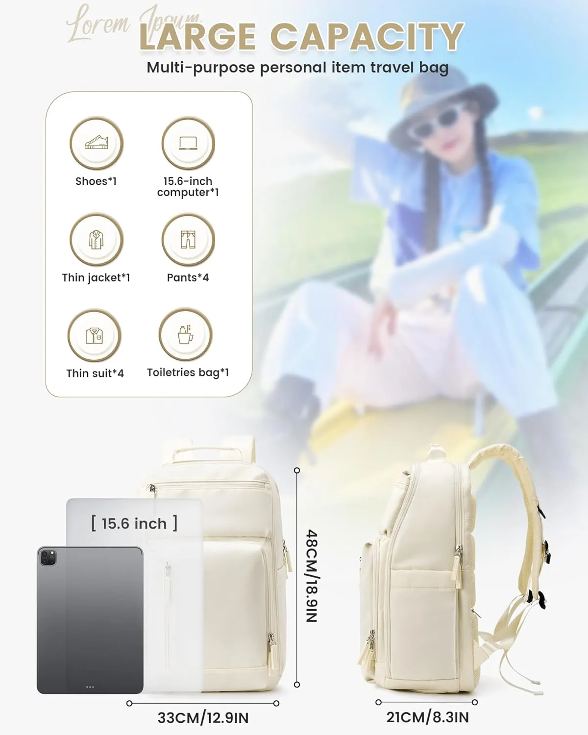 Travel Backpack For Women Men Laptop Backpack For Traveling On Airplane Travel Backpack Carry On Flight Approved Carry On Backpack Spirit Airlines Personal Item Bag 18x14x8 Beige