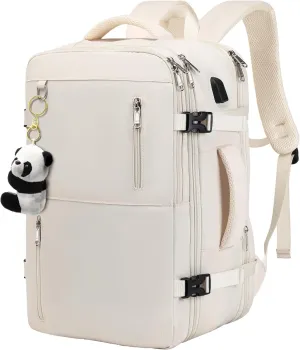 Travel Backpack for Women Men, Large Hand Luggage Backpack, Expandable Hand Luggage Bag, 17'' Laptop Backpack for Outdoor Hiking Business Trip, Beige
