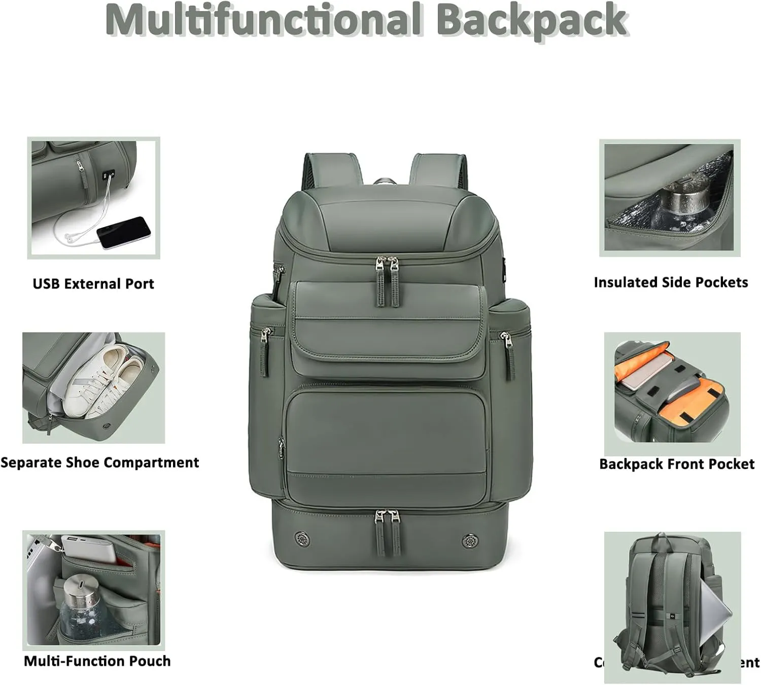 Travel Backpack Women Men Waterproof Outdoor Sports Backpack Large Hiking Backpack Laptop Backpack 50L Large Capacity Trekking Outdoor Activity Bag Green