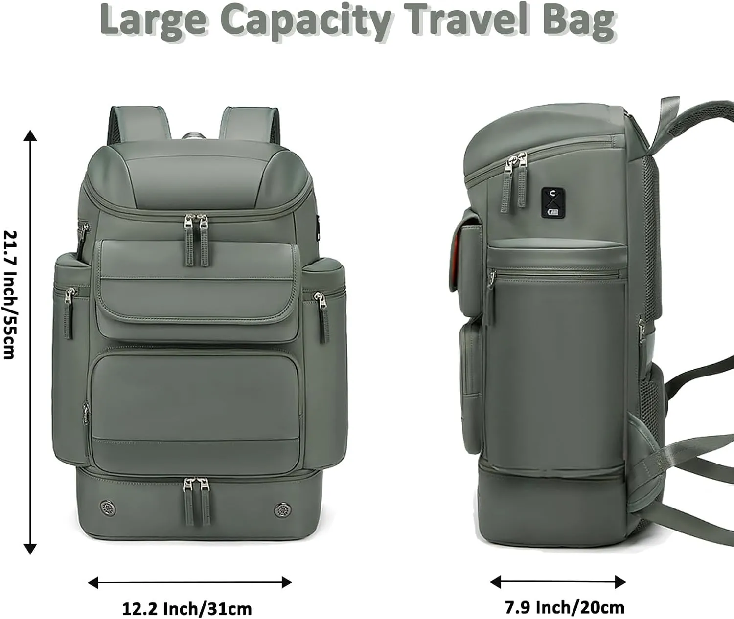 Travel Backpack Women Men Waterproof Outdoor Sports Backpack Large Hiking Backpack Laptop Backpack 50L Large Capacity Trekking Outdoor Activity Bag Green