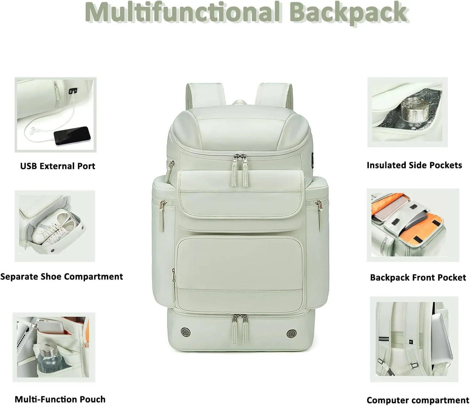 Travel Backpack Women Men Waterproof Outdoor Sports Backpack Large Hiking Backpack Laptop Backpack 50L Large Capacity Trekking Outdoor Activity Bag Mint Green