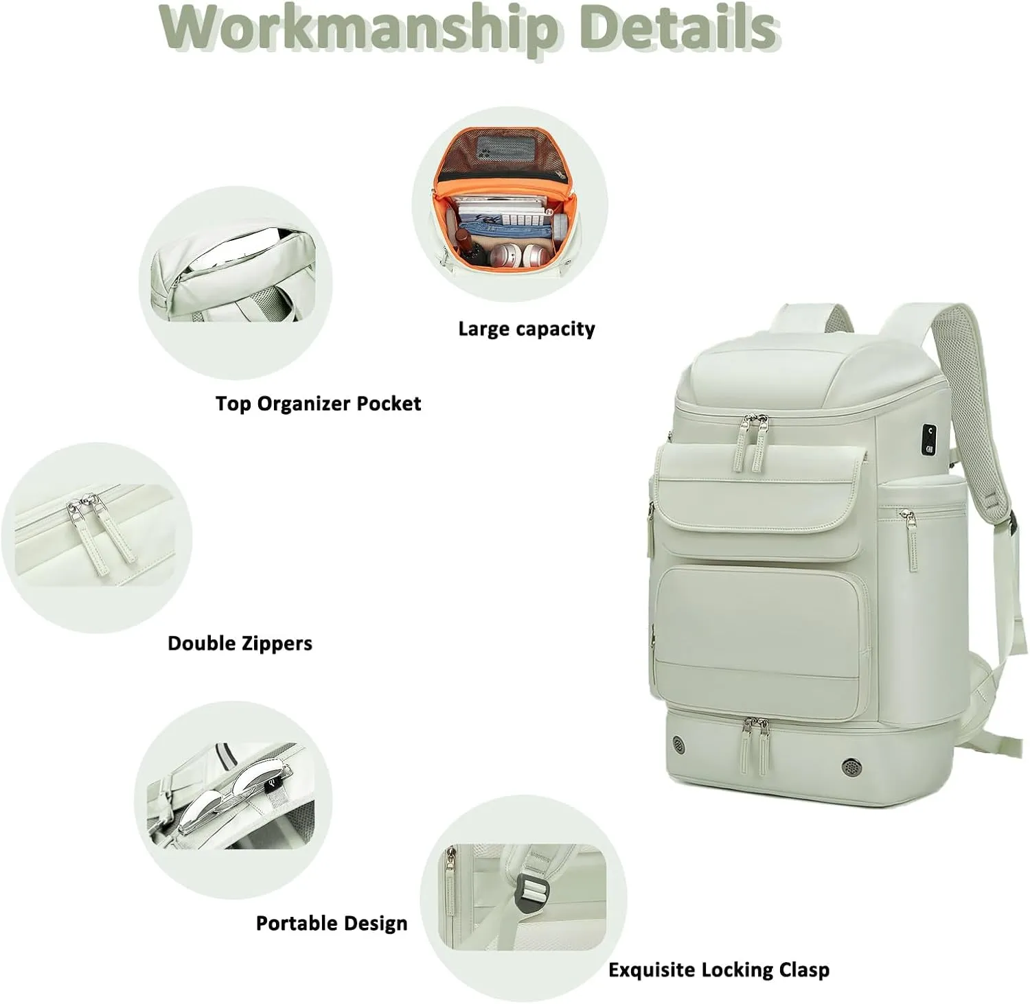 Travel Backpack Women Men Waterproof Outdoor Sports Backpack Large Hiking Backpack Laptop Backpack 50L Large Capacity Trekking Outdoor Activity Bag Mint Green
