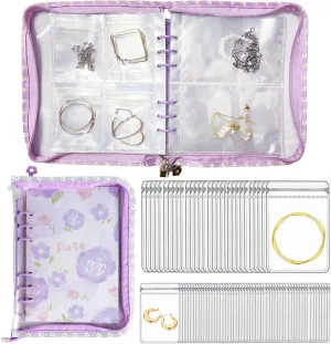 Travel Jewelry Organizer Case,Jewelry Storage Book with 45 Portable Thick PVC Pouches,Jewelry Organizer Zipper Bags for Necklaces Bracelet Rings and Earrings (front cover removable)