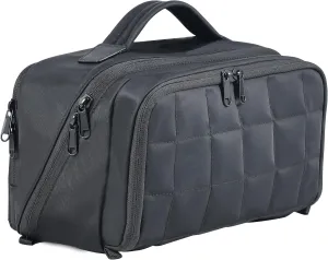 Travel Makeup Bag Organizer Cosmetic Bag for Women,Waterproof Toiletry Bag Quilted Makeup Travel Bag for traveling women,Large Make Up Bag with 3 Compartments,Flat-Opening,Black (Patented)