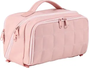 Travel Makeup Bag Organizer Cosmetic Bag for Women,Waterproof Toiletry Bag Quilted Makeup Travel Bag for traveling women,Large Make Up Bag with 3 Compartments,Flat-Opening,Pink (Patented)