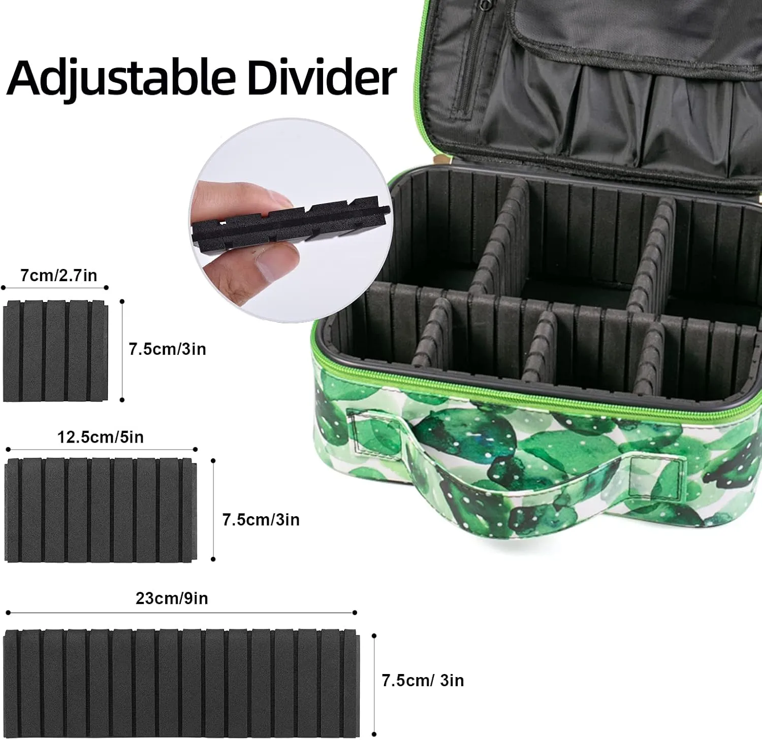 Travel Makeup Train Case Cactus Make Up Cosmetic Organizer Bag Makeup Tool Storage with Adjustable Compartments for Women Makeup Brush Toiletry Jewelry Digital Accessories