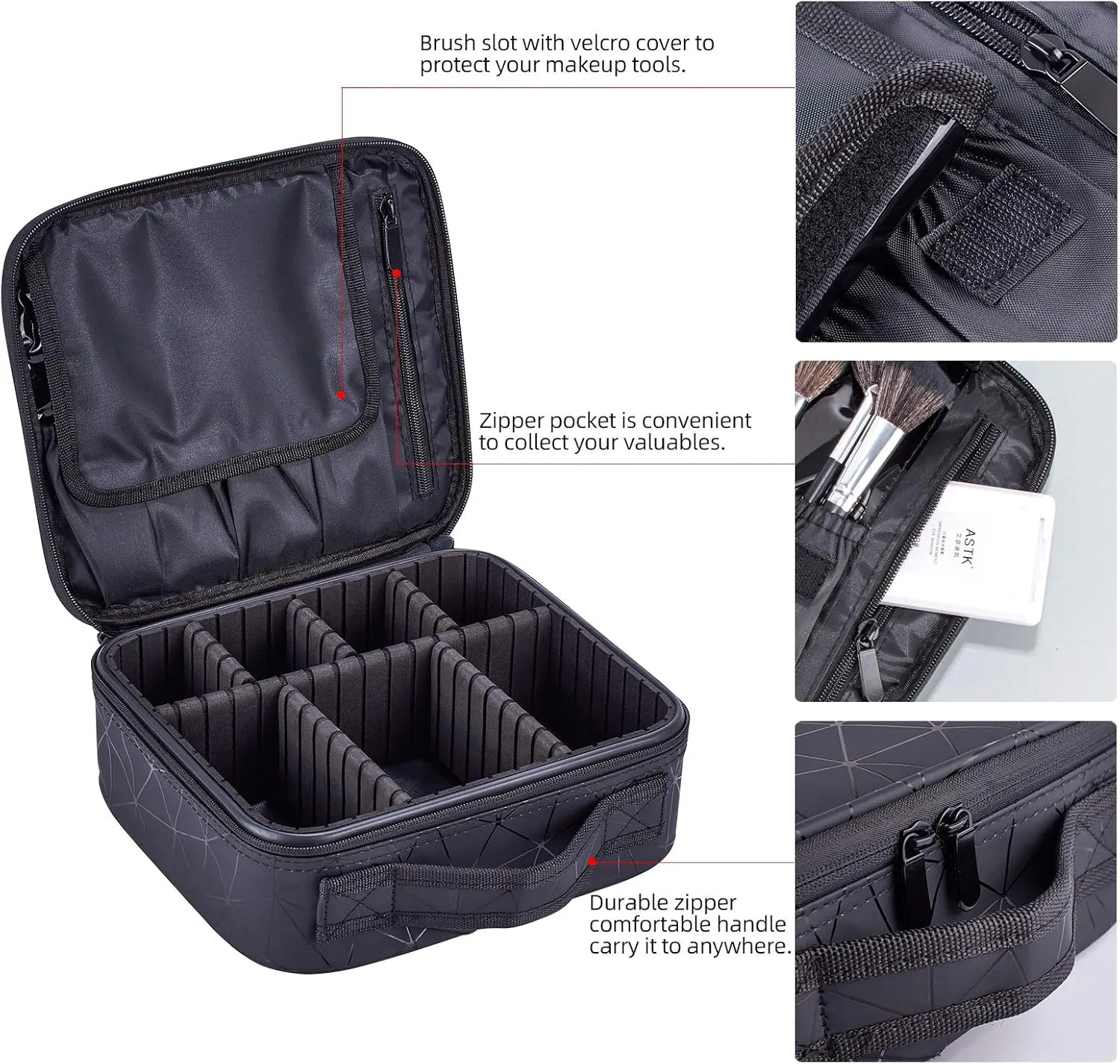 Travel Makeup Train Case Make Up Cosmetic Organizer Bag Makeup Tool Storage with Adjustable Compartments for Women Makeup Brush Toiletry Jewelry Digital Accessories
