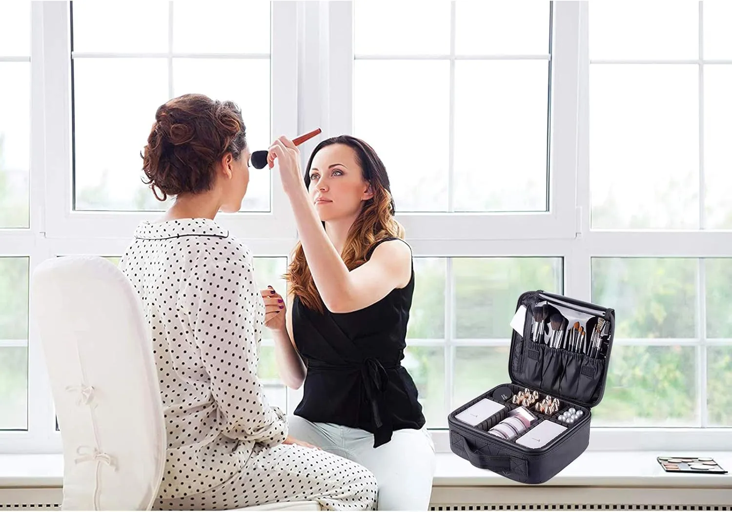 Travel Makeup Train Case Make Up Cosmetic Organizer Bag Makeup Tool Storage with Adjustable Compartments for Women Makeup Brush Toiletry Jewelry Digital Accessories