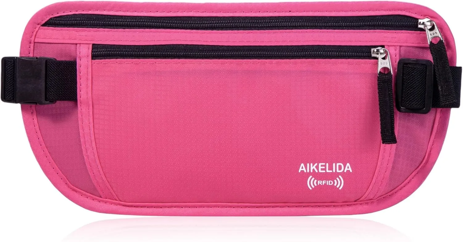 Travel Money Belt - Slim Passport Holder Travel Wallet with RFID Blocking Travel Pouch Undercover Fanny Pack for Women