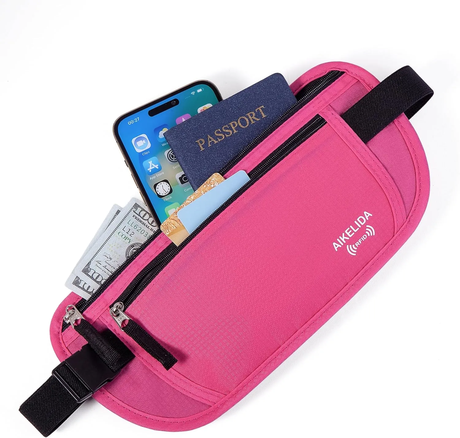 Travel Money Belt - Slim Passport Holder Travel Wallet with RFID Blocking Travel Pouch Undercover Fanny Pack for Women
