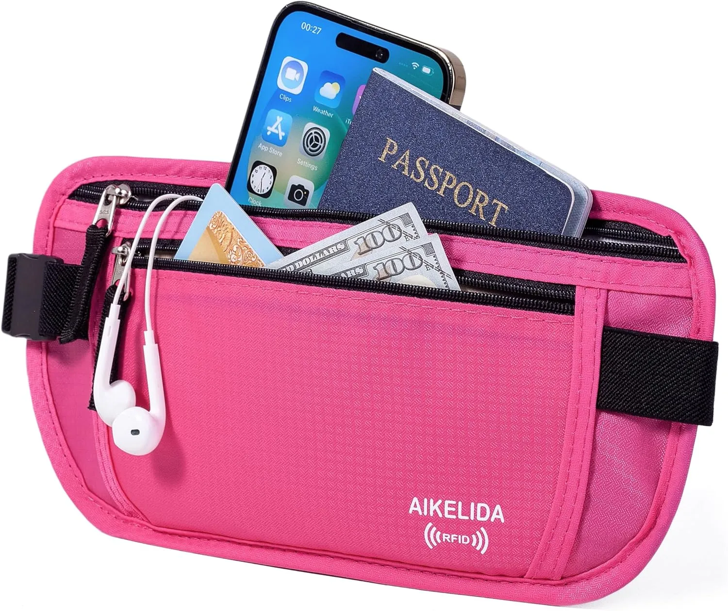 Travel Money Belt - Slim Passport Holder Travel Wallet with RFID Blocking Travel Pouch Undercover Fanny Pack for Women