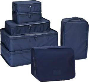 Travel Packing Cubes 7 Set, JJ POWER Luggage Organizers with toiletry kit shoe bag (Navy)