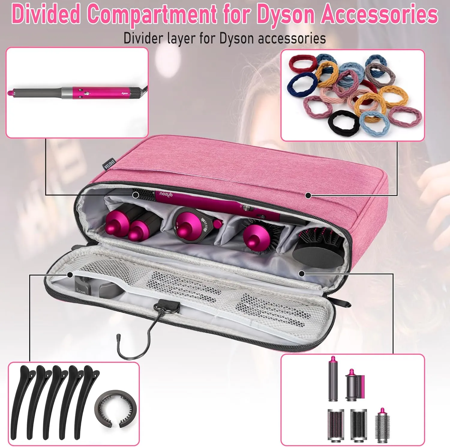 Travel Storage Bag Compatible with Dyson Airwrap Styler, Portable Travel Organizer for Hair Curler and Attachment with Multi-pockets