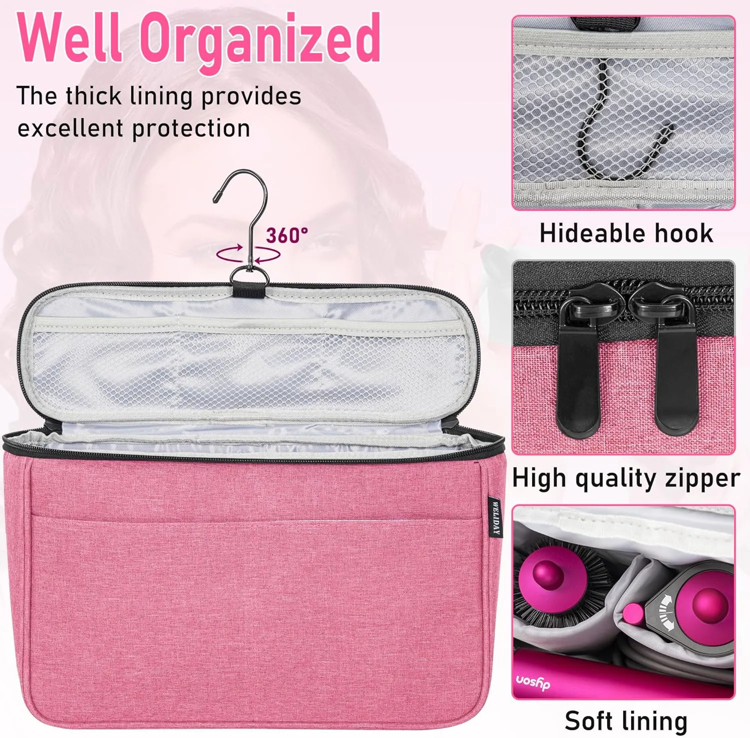 Travel Storage Bag Compatible with Dyson Airwrap Styler, Portable Travel Organizer for Hair Curler and Attachment with Multi-pockets