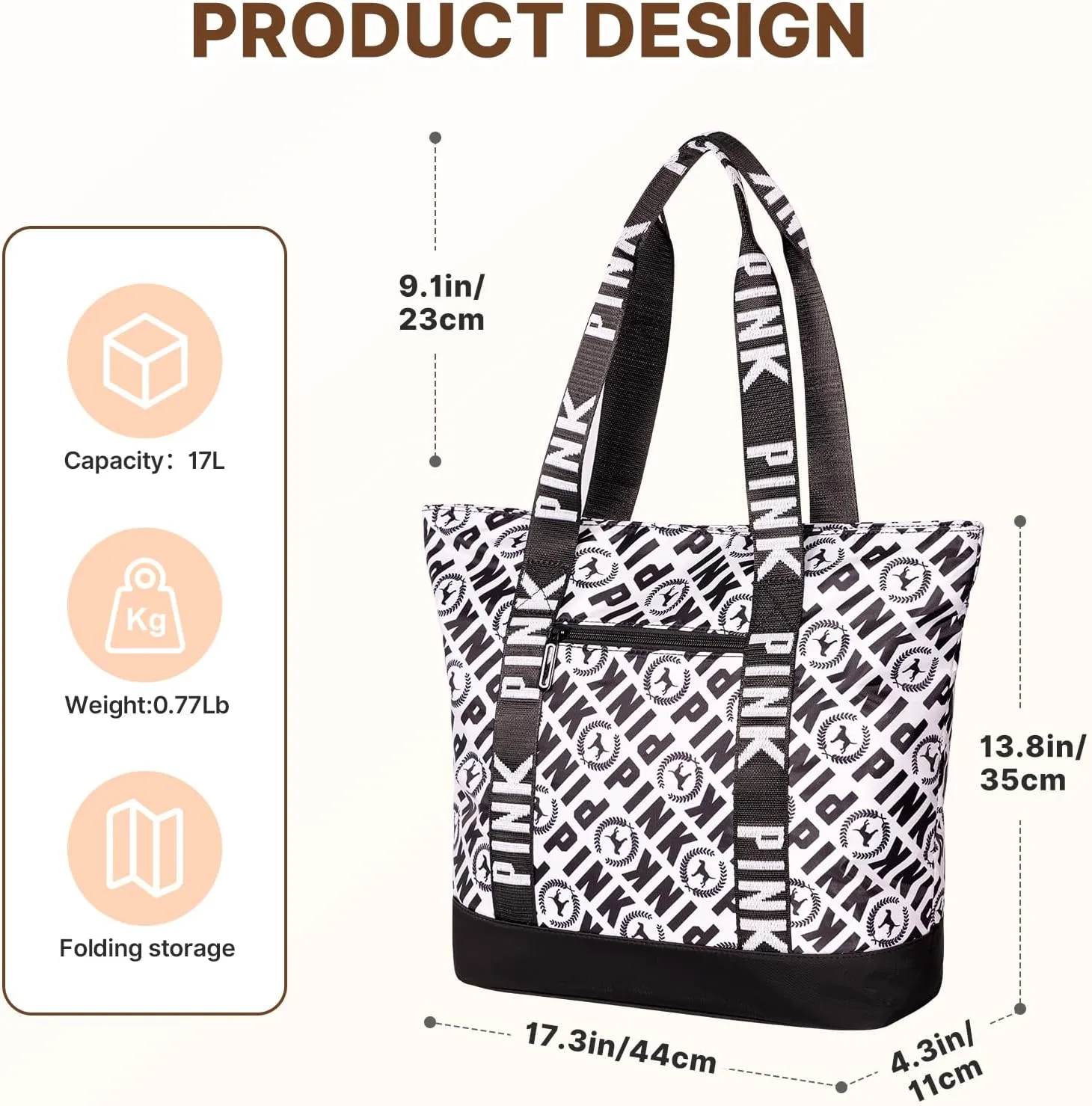 Travel Tote Bag for Women, Large Waterproof Beach Bag for Daily