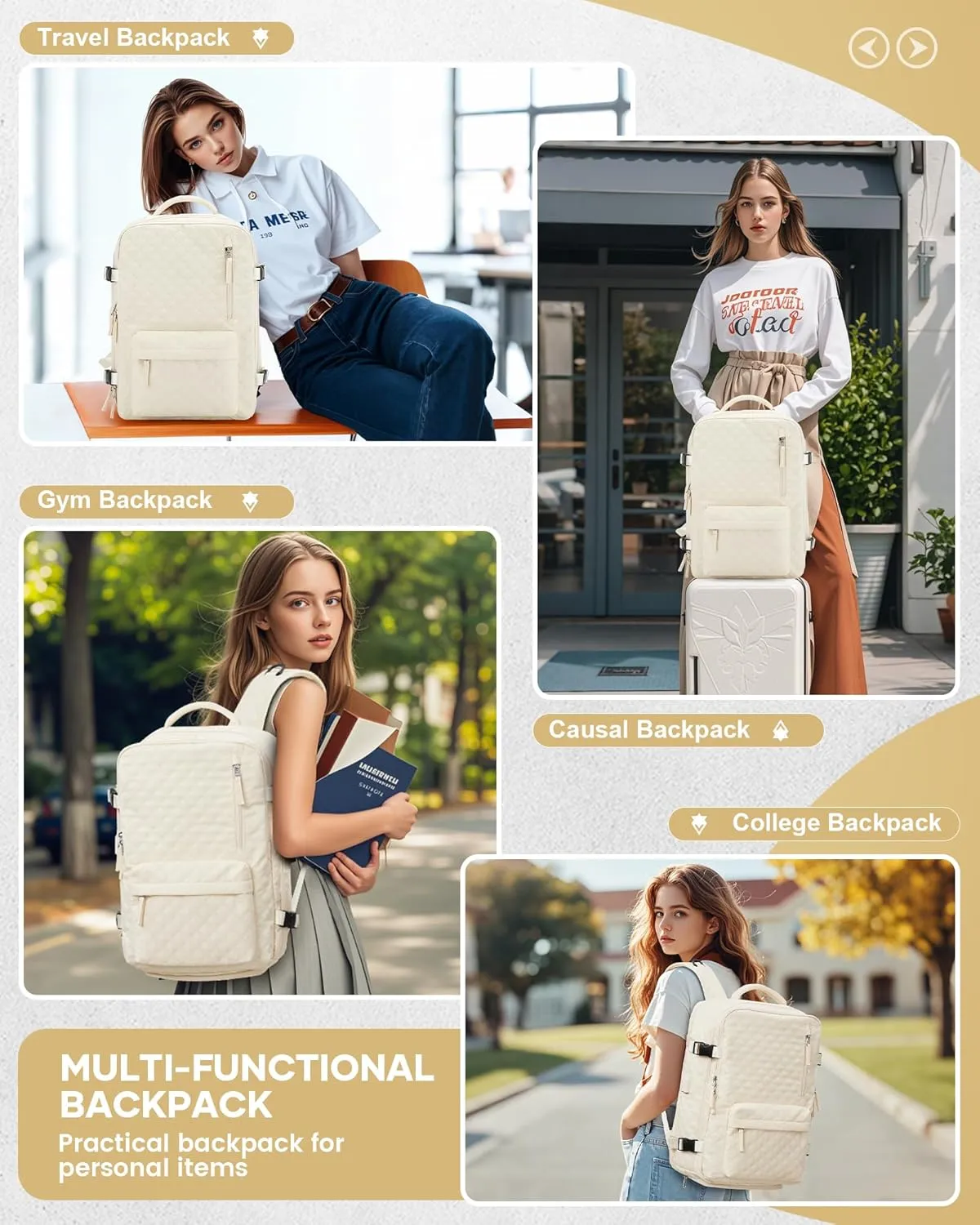 Travel Vacuum Storage Backpack with Air Pump Vacuum Seal Compression Space Saver Bags Clothing Vacpack Airback 18x14x8 inches Travel Bag Carry on Personal item Laptop Work Backpacks Women Men Beige