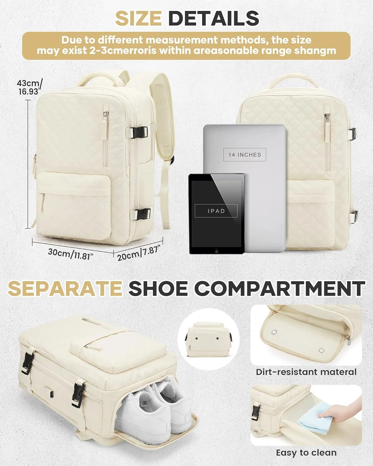 Travel Vacuum Storage Backpack with Air Pump Vacuum Seal Compression Space Saver Bags Clothing Vacpack Airback 18x14x8 inches Travel Bag Carry on Personal item Laptop Work Backpacks Women Men Beige