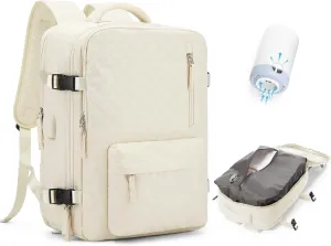 Travel Vacuum Storage Backpack with Air Pump Vacuum Seal Compression Space Saver Bags Clothing Vacpack Airback 18x14x8 inches Travel Bag Carry on Personal item Laptop Work Backpacks Women Men Beige