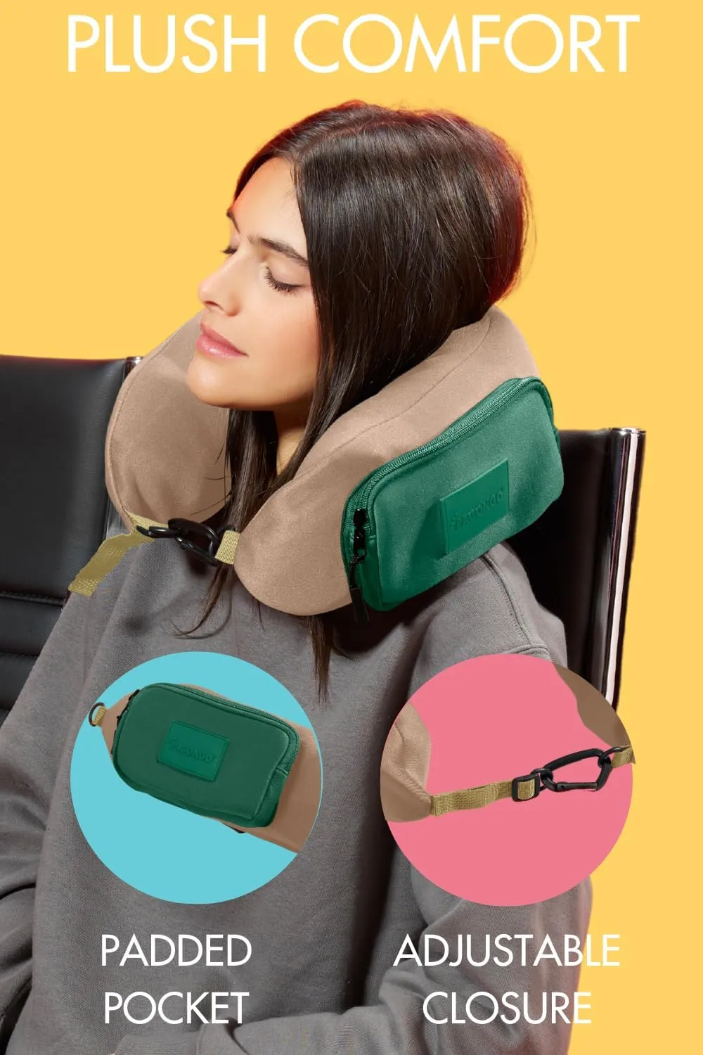 TRAVELLERO Stuffable Neck Pillow for Travel, Secret Pillow, Fits 5 Days Essentials Neck Pillow Case, Pillow Travel Bag, Packable Pillow, Stuffable Travel Pillow, Neck Pillow Cover Beige & Green