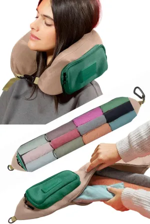 TRAVELLERO Stuffable Neck Pillow for Travel, Secret Pillow, Fits 5 Days Essentials Neck Pillow Case, Pillow Travel Bag, Packable Pillow, Stuffable Travel Pillow, Neck Pillow Cover Beige & Green